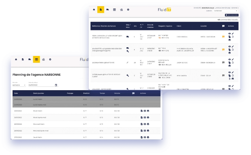 Aperçus de 2 écrans de l'application FluidIT