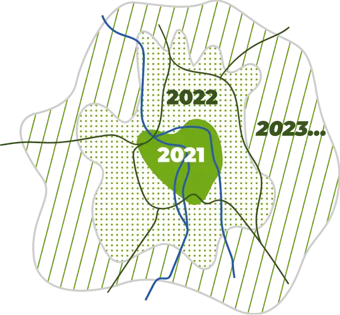 Carte illustrant la périphérie de Toulouse, couverte par Li.mon entre 2021 et 2023