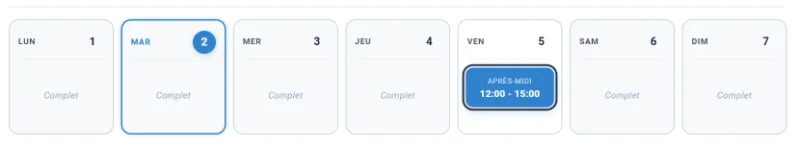 Exemple de choix du créneau horaire
